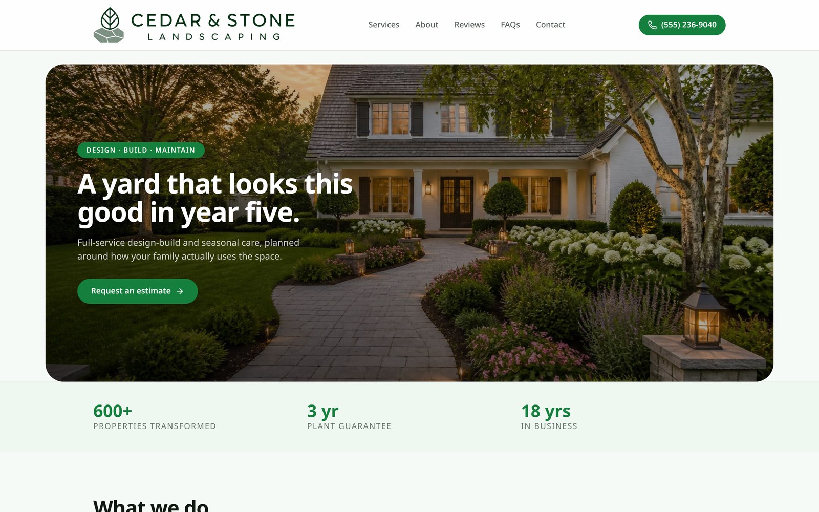 Cedar & Stone Landscaping website homepage